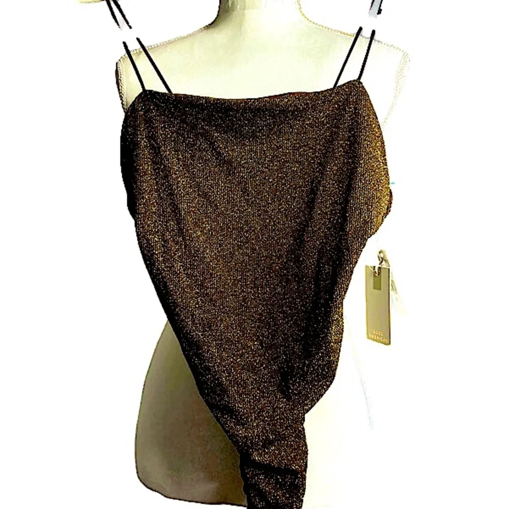 GOOD AMERICAN Sparkle Sleeveless Bodysuit Size 2. Rare! Brown & Gold - Picture 2 of 9